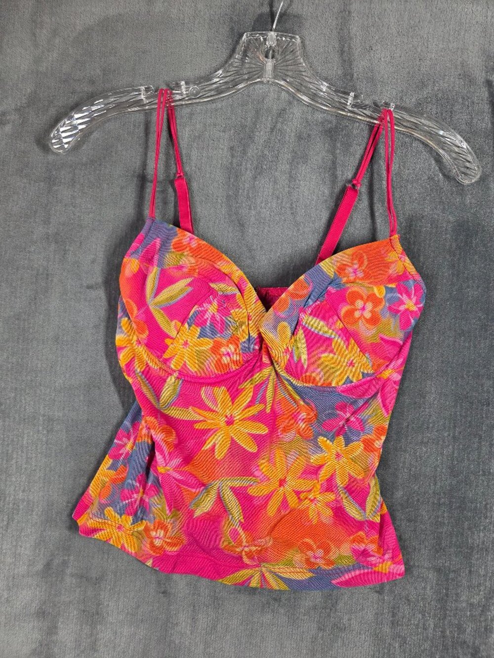 Cosabella Cami Top Pink Yellow Size 4 Mesh Multicolor Floral Y2K Italy Vtg